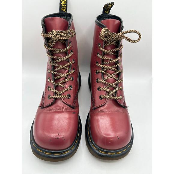 Vintage Dr Martens 8795 RED MADE IN ENGLAND leather Metallic boots England WM 8 - Picture 3 of 12